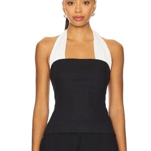 Lovers + Friends Black Strapless Top with Ivory Tag Detail